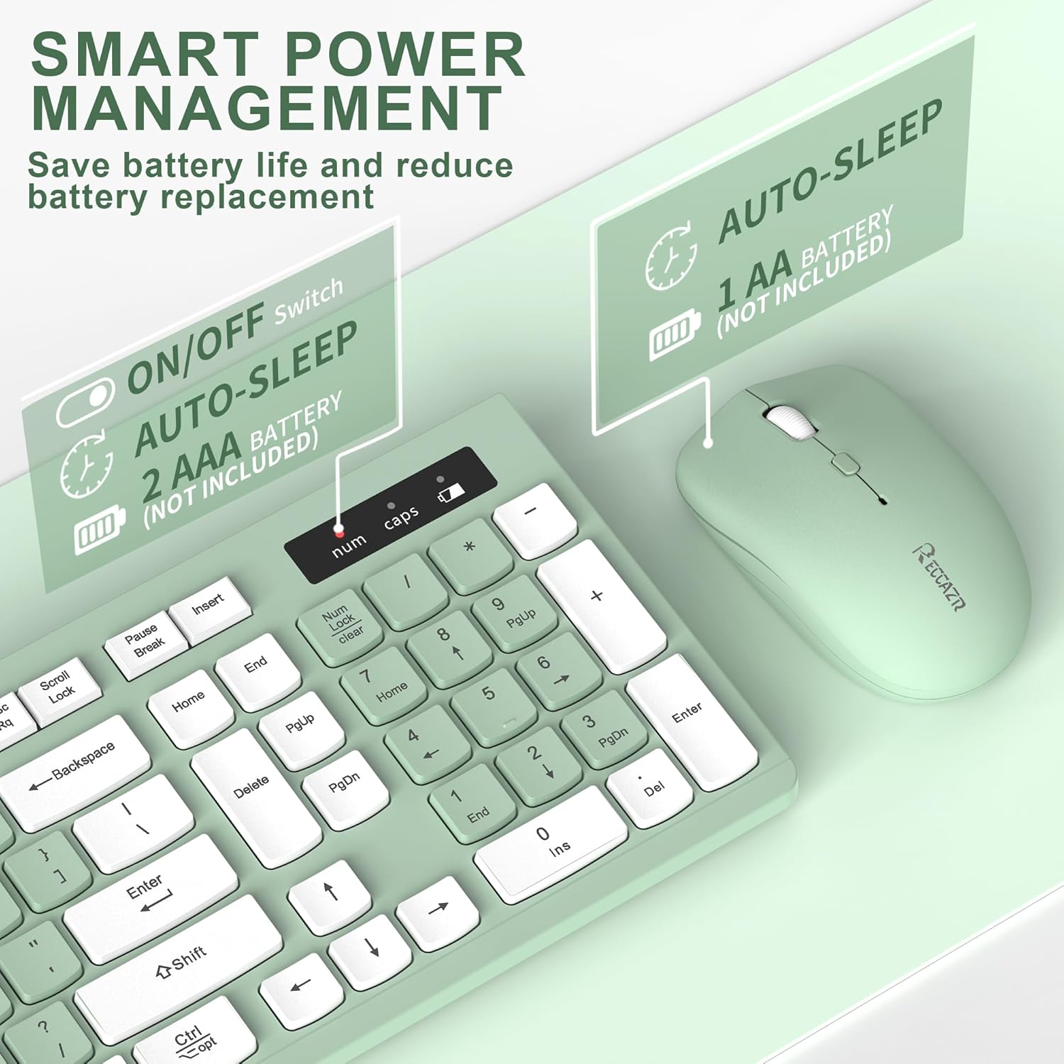 Wireless Keyboard and Mouse Combo, 2.4G Full Size Silent Keyboard with Fn Multimedia Keys for Office and Home, 3-Level DPI Adjustable Quiet Mouse for Windows,Mac OS Desktop/Laptop/PC(Avocado Green) - Image 5