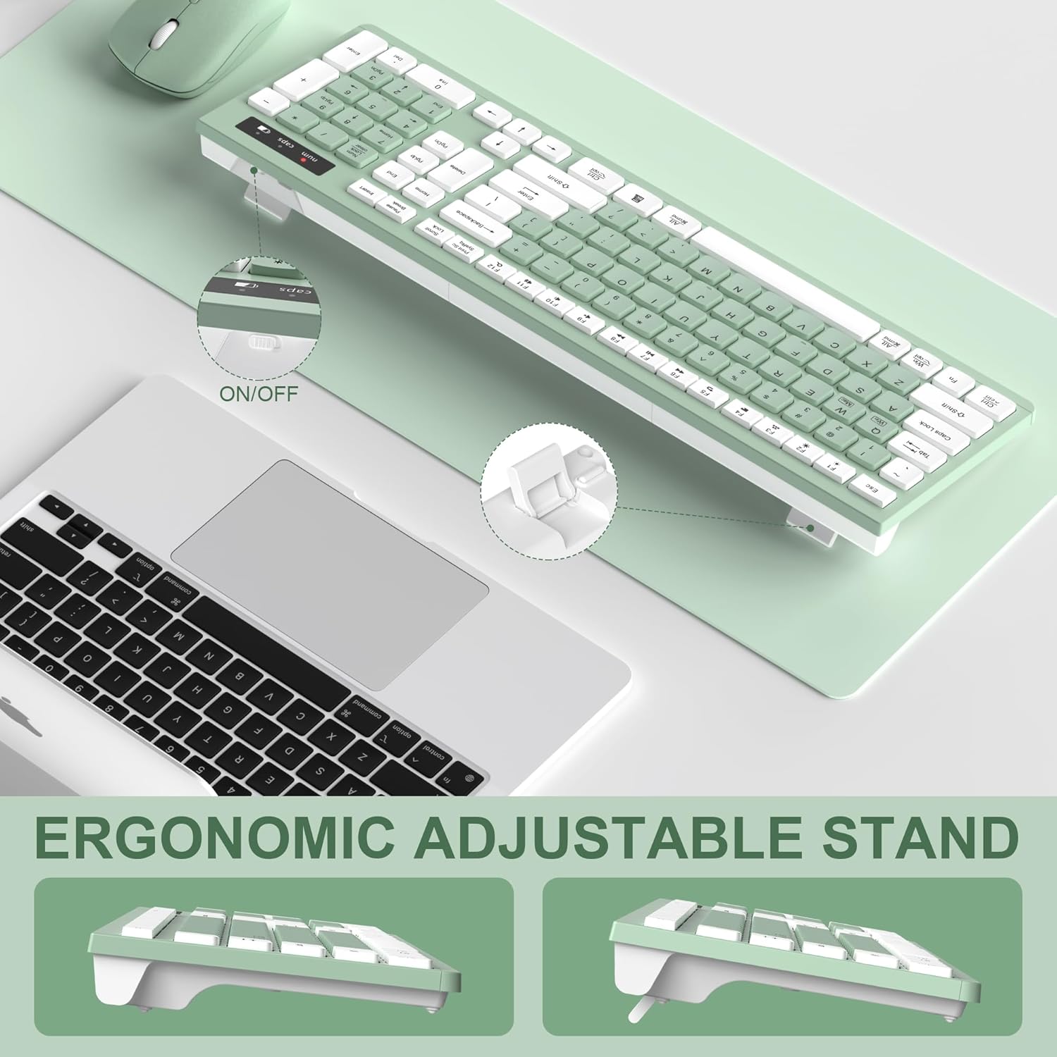 Wireless Keyboard and Mouse Combo, 2.4G Full Size Silent Keyboard with Fn Multimedia Keys for Office and Home, 3-Level DPI Adjustable Quiet Mouse for Windows,Mac OS Desktop/Laptop/PC(Avocado Green) - Image 7
