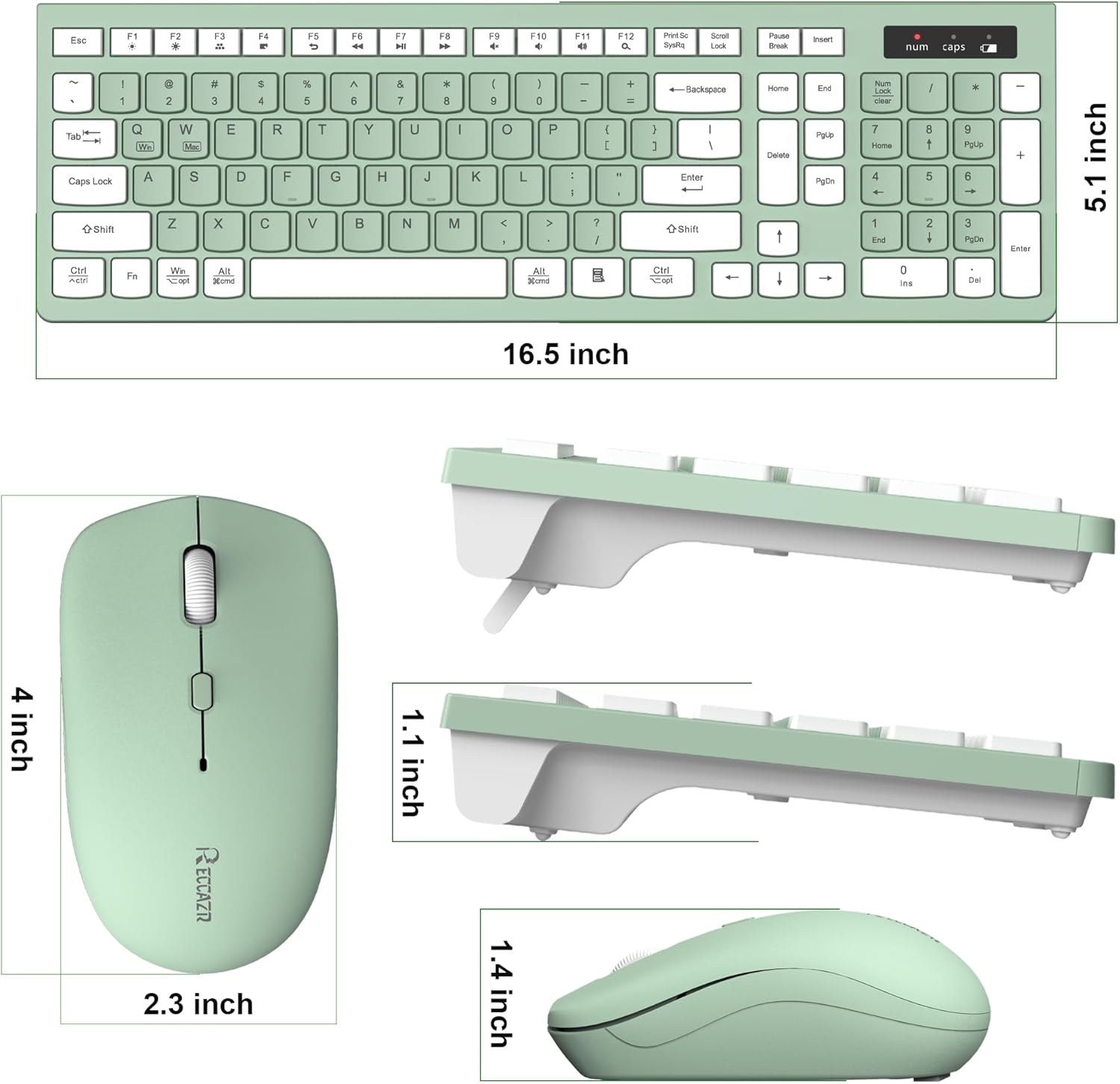 Wireless Keyboard and Mouse Combo, 2.4G Full Size Silent Keyboard with Fn Multimedia Keys for Office and Home, 3-Level DPI Adjustable Quiet Mouse for Windows,Mac OS Desktop/Laptop/PC(Avocado Green) - Image 9