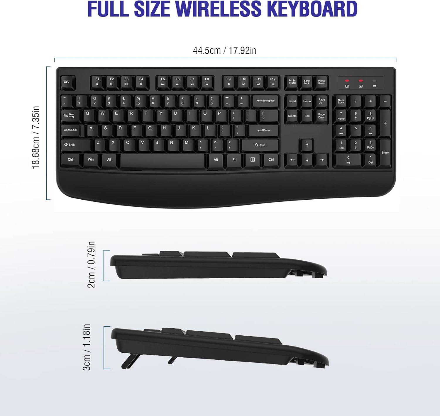QUASIO Wireless Keyboard, 2.4G Full-Sized Ergonomic Wireless Computer Keyboard with Wrist Rest for Windows, Mac OS Laptop/PC/Desktop/Notebook(Black) - Image 6