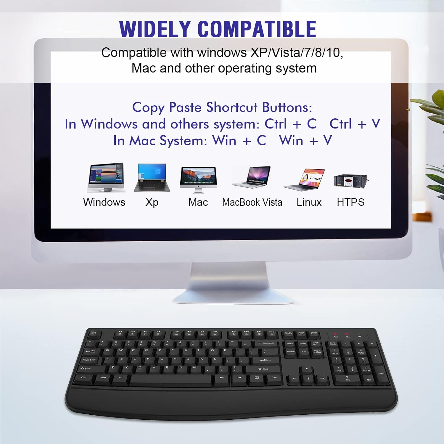 QUASIO Wireless Keyboard, 2.4G Full-Sized Ergonomic Wireless Computer Keyboard with Wrist Rest for Windows, Mac OS Laptop/PC/Desktop/Notebook(Black) - Image 7