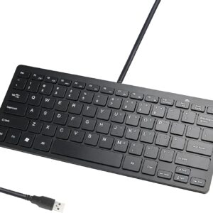 Powboro Upgraded PC Computer Laptop Mini USB Wired Keyboard for Mac and Windows 78 Scissor Keys Small Super Thin Compact Multimedia Keyboard (Black)