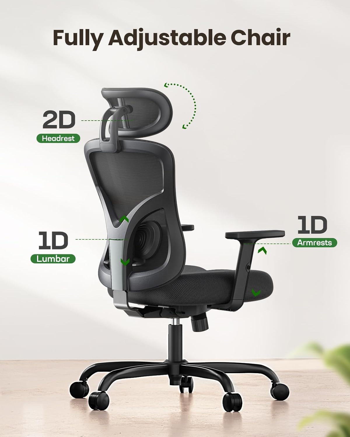 Marsail Ergonomic Office Chair Ergonomic Gaming Chair with Lumbar Support, 2D Headrest, Adjustable Armrests, Contoured Seat Cushion, Computer Desk Chair with Wheels for Home and Office - Image 3