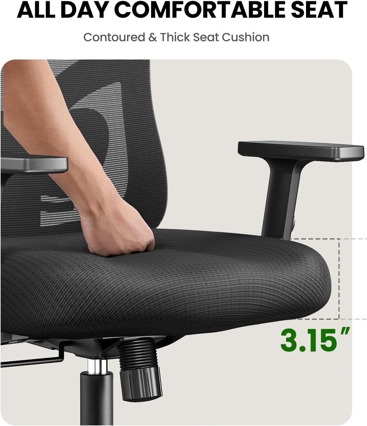 Marsail Ergonomic Office Chair Ergonomic Gaming Chair with Lumbar Support, 2D Headrest, Adjustable Armrests, Contoured Seat Cushion, Computer Desk Chair with Wheels for Home and Office - Image 6