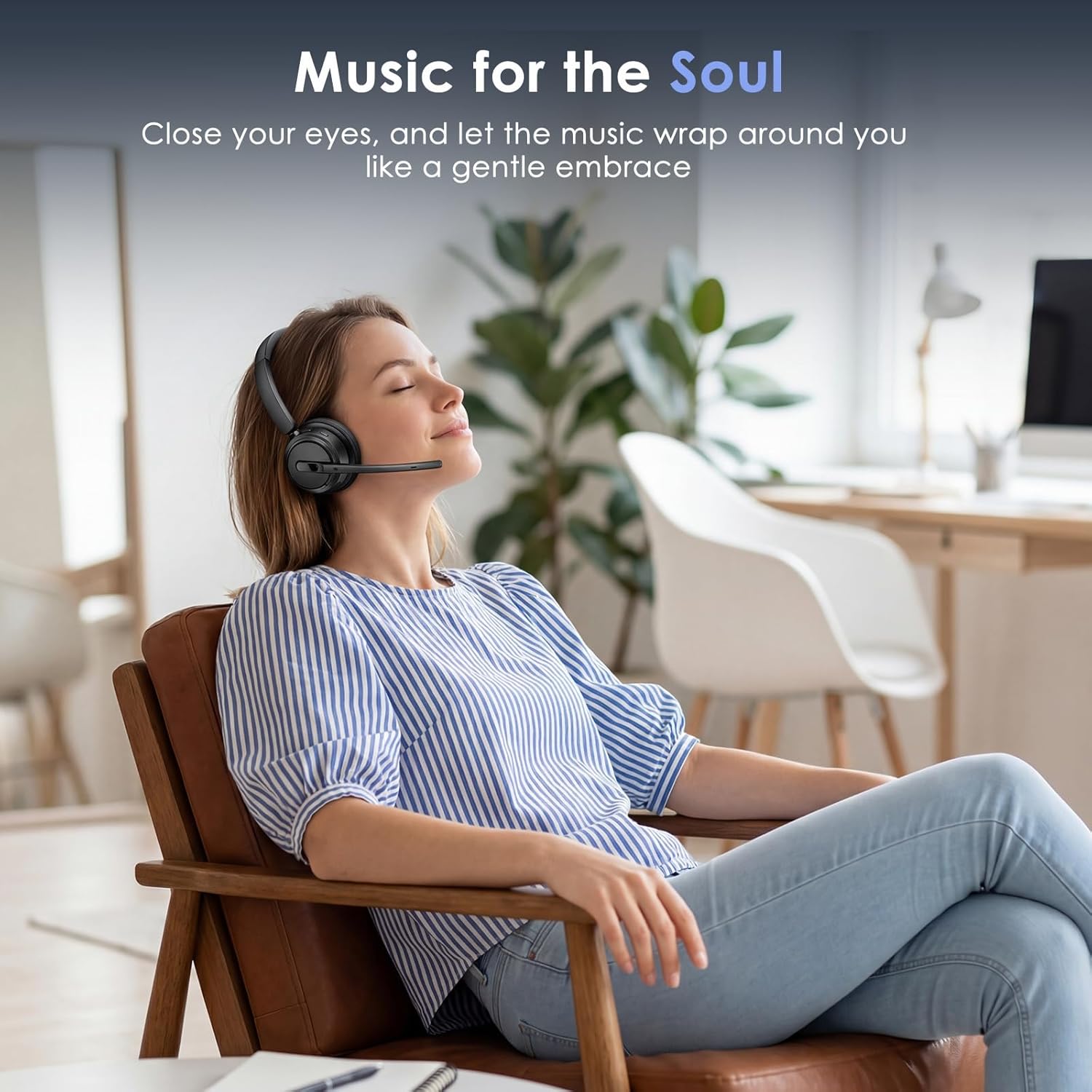 Mopchnic Wireless Headset with Noise Cancelling Microphone, On-Ear Bluetooth Headset with USB Dongle, Mute Function & Charging Base, Wireless Headphones for Work from Home and Call Center (Black) - Image 7